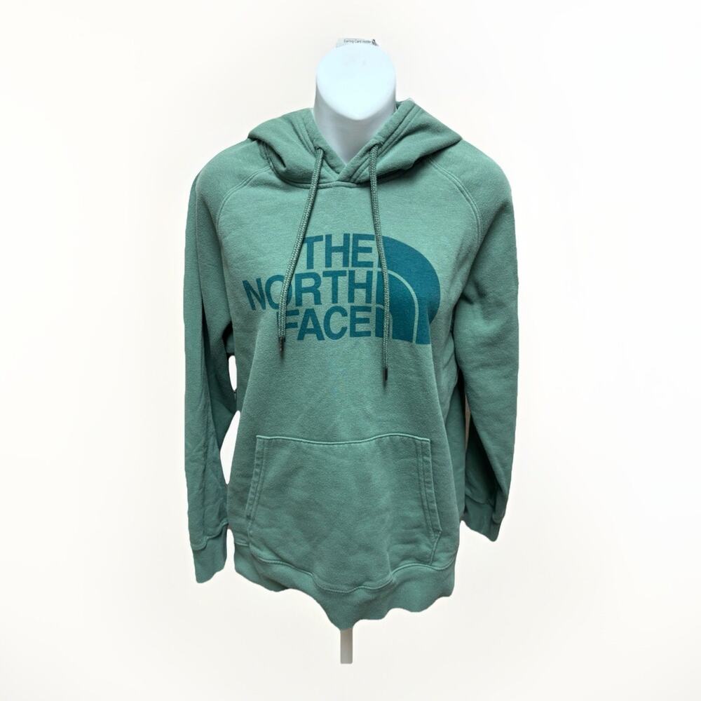 The North Face Womens Hoodie Sweatshirt Size Large Green Logo Pullover